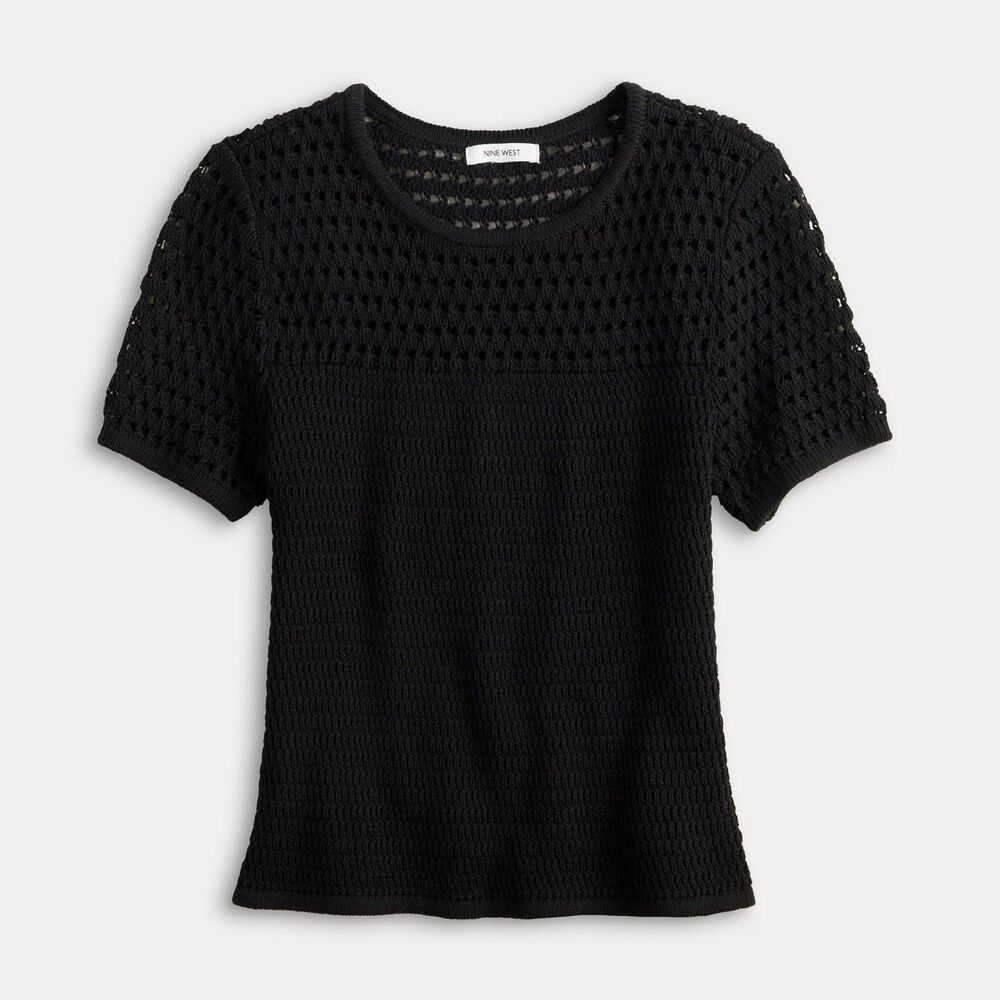 Nine West Top Size XXL Black Crochet Short Sleeve Women's NWT
